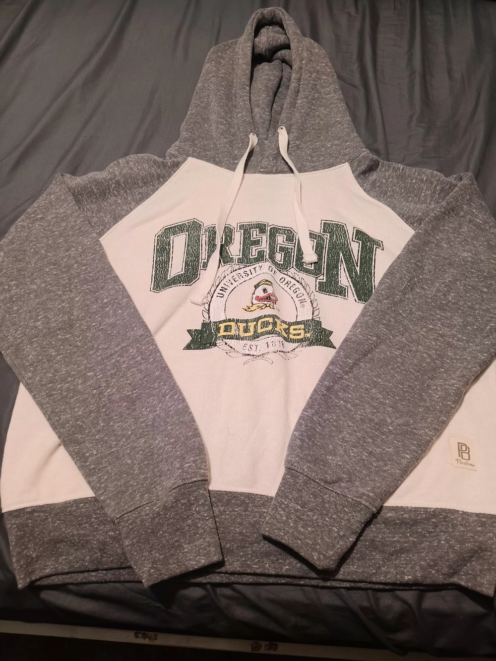 Pressbox Gray & White Oregon Ducks College  Crewneck Hoodie